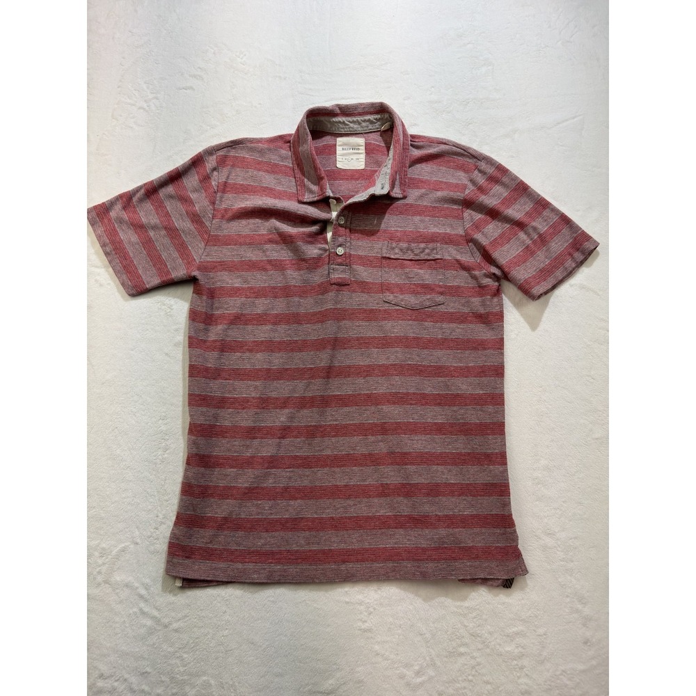 Billy Reid Polo Shirt Mens Large Red Gray Striped Pocket Casual Soft Knit